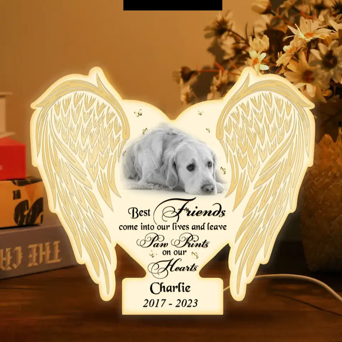 Custom Personalized Memorial Pet Wings Photo Light Box Light - Memorial Gift Idea For Family Member - Best Friends Come Into Our Lives And Leave Paw Prints On Our Hearts