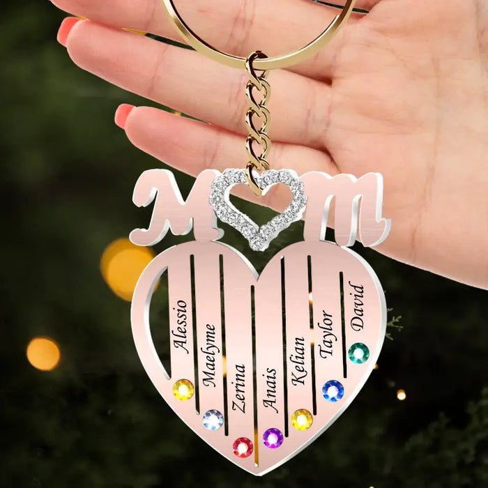 Custom Personalized Mom Heart Acrylic Keychain - Upto 8 Names - Gift Idea For Mom/ Mother's Day