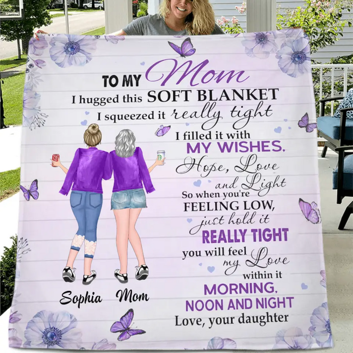 Custom Personalized To My Mom Quilt/Fleece Throw Blanket  - Gift Idea For Mother's Day - I Hugged This Soft Blanket