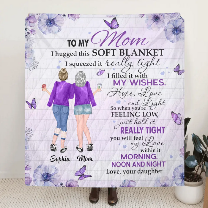 Custom Personalized To My Mom Quilt/Fleece Throw Blanket  - Gift Idea For Mother's Day - I Hugged This Soft Blanket