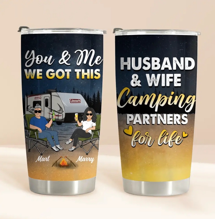 Custom Personalized Camping Couple Tumbler - Gift Idea For Camping Lovers/Couple - Husband & Wife Camping Partners For Life