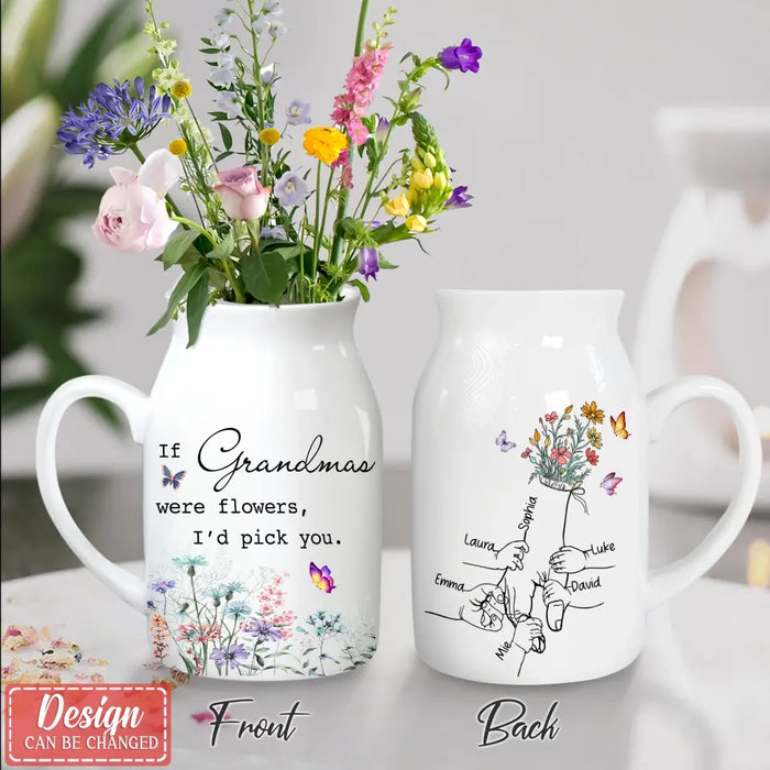 Personalized Grandma Mom Ceramic Flower Vase - Up to 10 Kids - Gift Idea For Grandma - If Grandmas Were Flowers