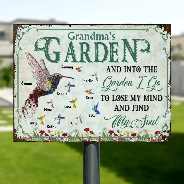 Personalized Grandma's Garden Metal Sign - Mother's Day Gift Idea For Grandma/ Mother - Upto 10 Kids - And Into The Garden I Go To Lose My Mind And Find My Soul