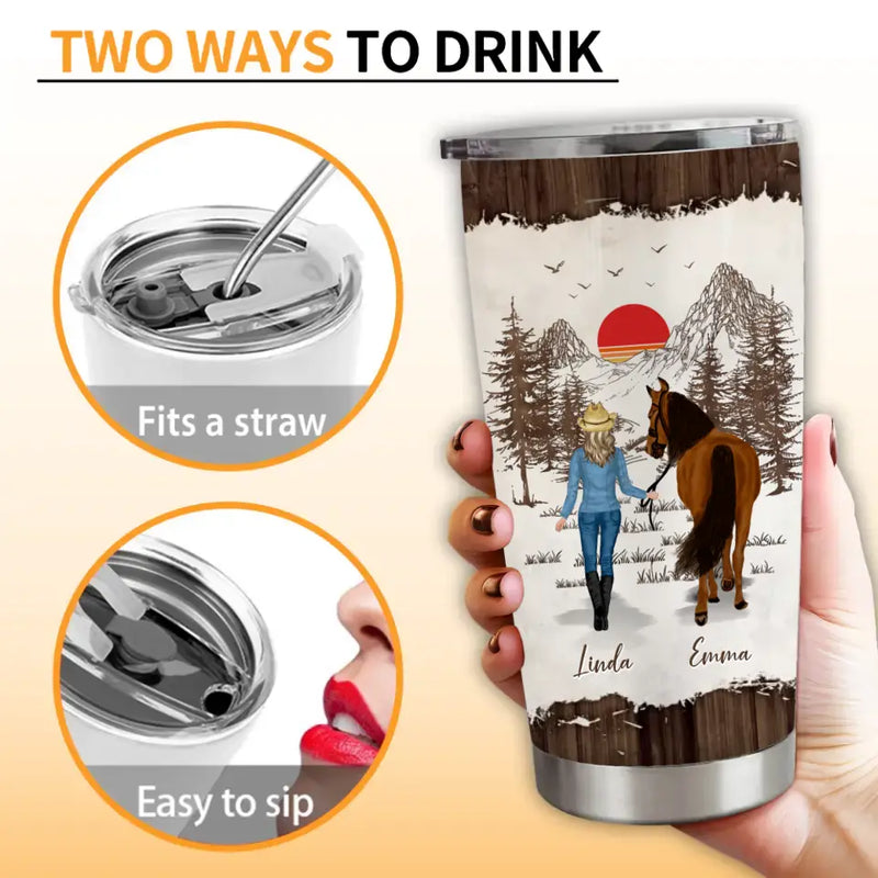 Personalized Horse Girl Tumbler - Up to 4 Horses - Gift Idea For Horse Lover - And She Lived Happily Ever After