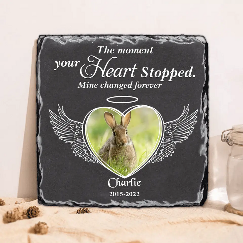 Personalized Memorial Rabbit Square Lithograph - Gift Idea For Rabbit/Bunny Lovers - The Moment Your Heart Stopped Mine Changed Forever