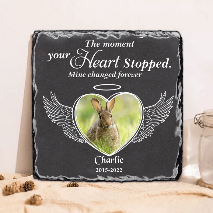 Custom Personalized Memorial Rabbit Square Lithograph - Gift Idea For Rabbit/Bunny Lovers - The Moment Your Heart Stopped Mine Changed Forever