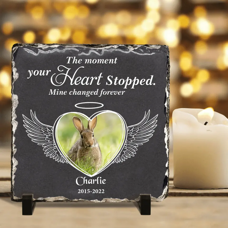 Personalized Memorial Rabbit Square Lithograph - Gift Idea For Rabbit/Bunny Lovers - The Moment Your Heart Stopped Mine Changed Forever