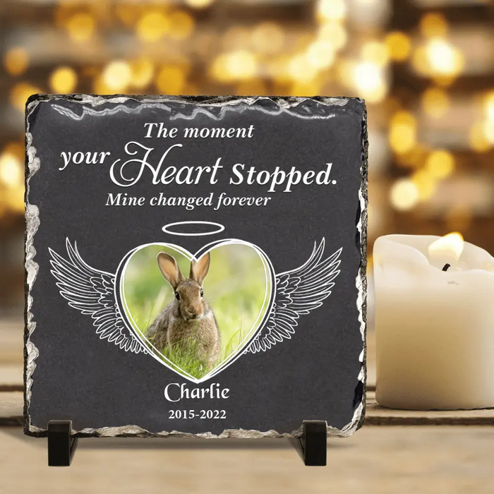 Custom Personalized Memorial Rabbit Square Lithograph - Gift Idea For Rabbit/Bunny Lovers - The Moment Your Heart Stopped Mine Changed Forever