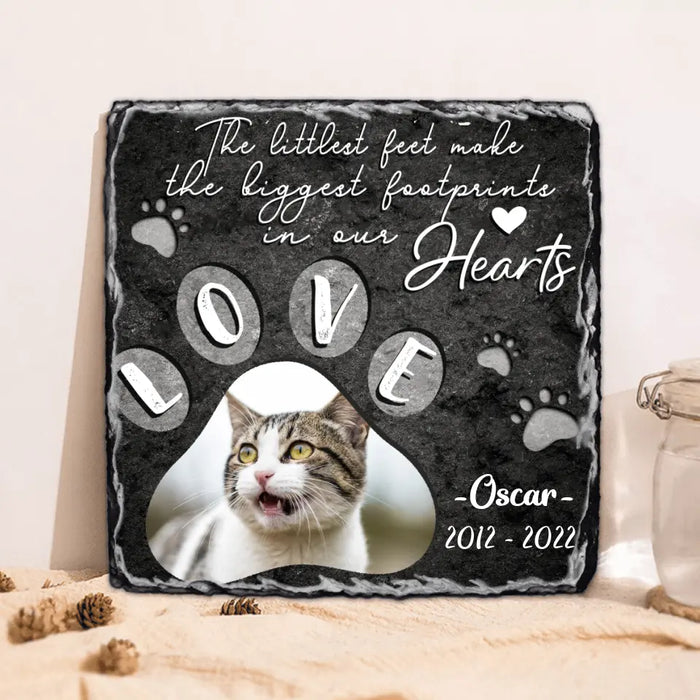 Custom Cat Photo Square Lithograph - Gift Idea For Cat Owner - The Littlest Feet Make The Biggest Footprints In Out Hearts