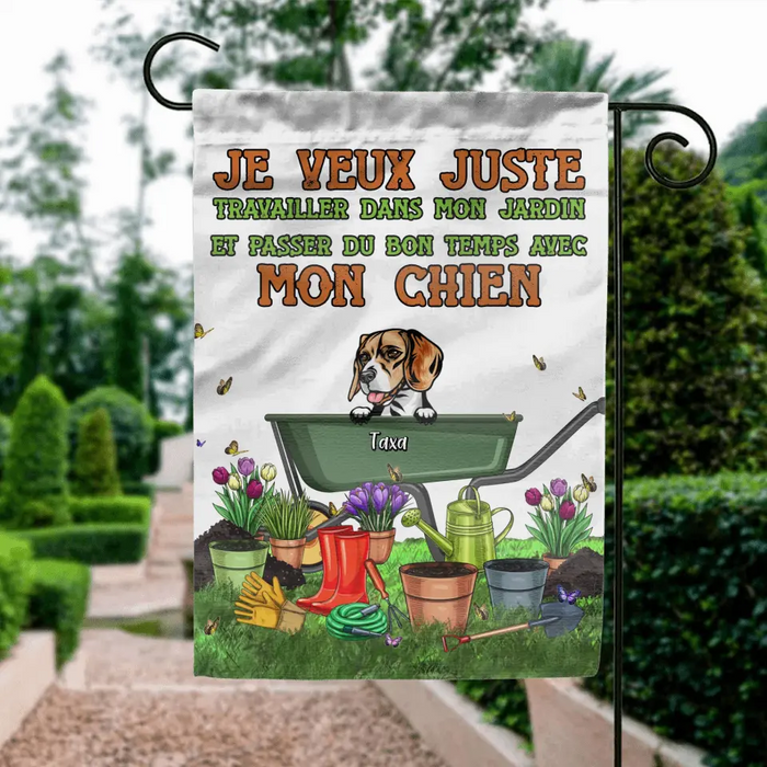 Drapeau Du Jardin Des Chiens Personnalisé - Cadeau Pour Amoureux Des Chiens - Je Veux Justetravailler Dans Mon Jardinet Passer Du Bon Temps Avecmon Chiens