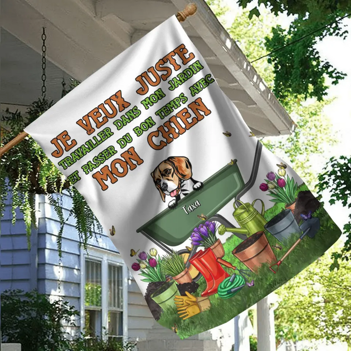 Drapeau Du Jardin Des Chiens Personnalisé - Cadeau Pour Amoureux Des Chiens - Je Veux Justetravailler Dans Mon Jardinet Passer Du Bon Temps Avecmon Chiens