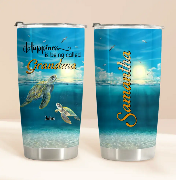 Custom Personalized Grandma Mom Turtle Tumbler - Gift Idea For Grandma - Up to 10 Kids - Happiness Is Being Called Grandma