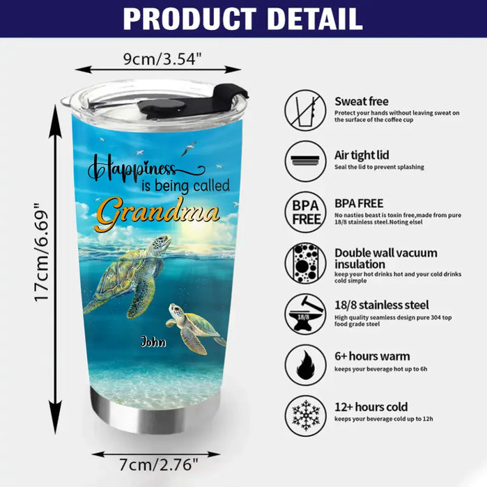 Custom Personalized Grandma Mom Turtle Tumbler - Gift Idea For Grandma - Up to 10 Kids - Happiness Is Being Called Grandma