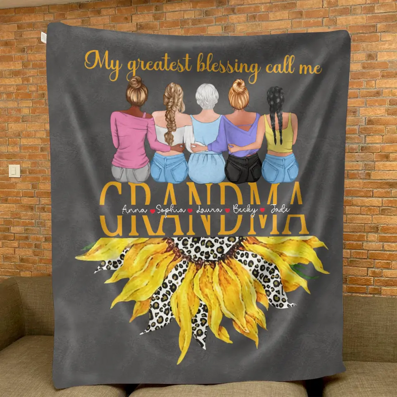 Personalized Grandma Quilt/Fleece Throw Blanket - Up to 4 Granddaughters - Gift Idea For Mother's Day - My Greatest Blessing Call Me Grandma