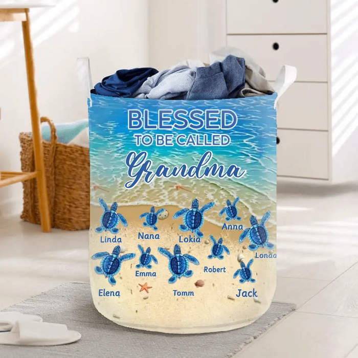 Personalized Grandma Mom Turtle Laundry Basket - Up to 10 Kids - Gift Idea For Grandma - Blessed To Be Called Grandma