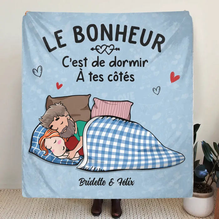 Housse de coussin/ couverture personnalisée - Le bonheur c'est de dormir à tes côtés