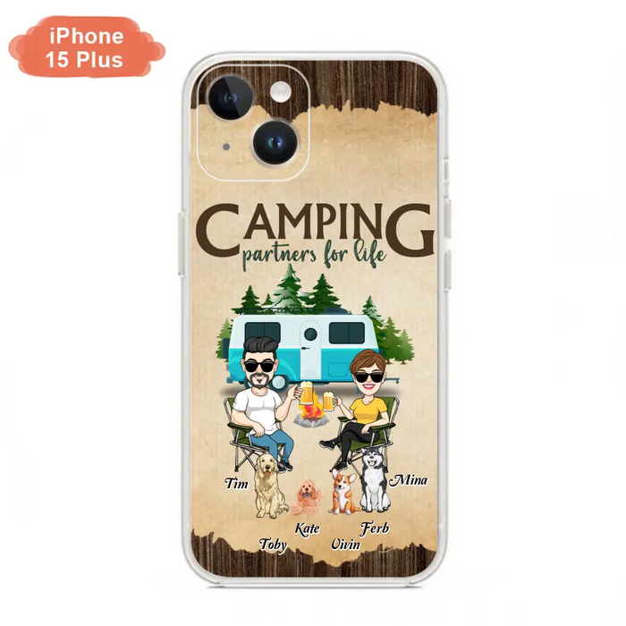 Custom Personalized Couple With Dogs Camping iPhone/ Samsung Case - Couple With Up to 4 Dogs - Gift For Couple/ Camping/ Dog Lover - Camping Partners For Life