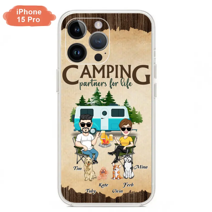 Custom Personalized Couple With Dogs Camping iPhone/ Samsung Case - Couple With Up to 4 Dogs - Gift For Couple/ Camping/ Dog Lover - Camping Partners For Life