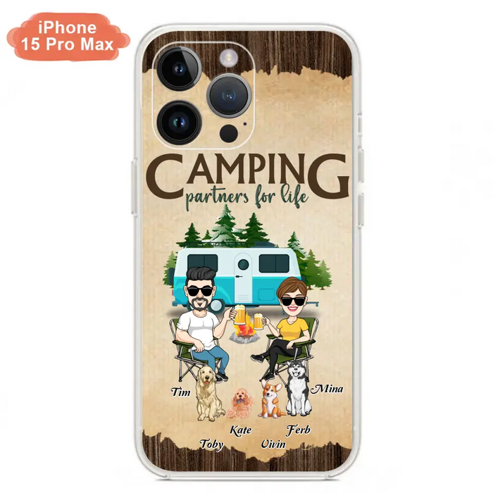 Custom Personalized Couple With Dogs Camping iPhone/ Samsung Case - Couple With Up to 4 Dogs - Gift For Couple/ Camping/ Dog Lover - Camping Partners For Life