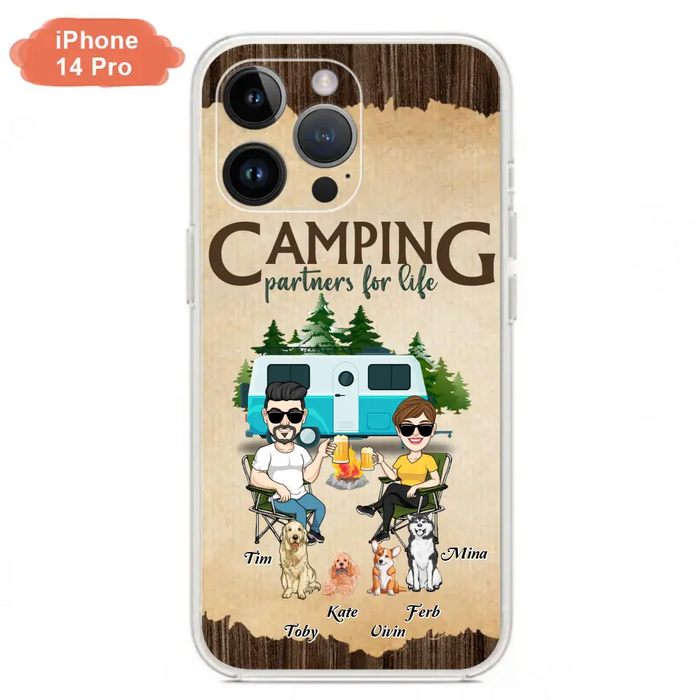 Custom Personalized Couple With Dogs Camping iPhone/ Samsung Case - Couple With Up to 4 Dogs - Gift For Couple/ Camping/ Dog Lover - Camping Partners For Life