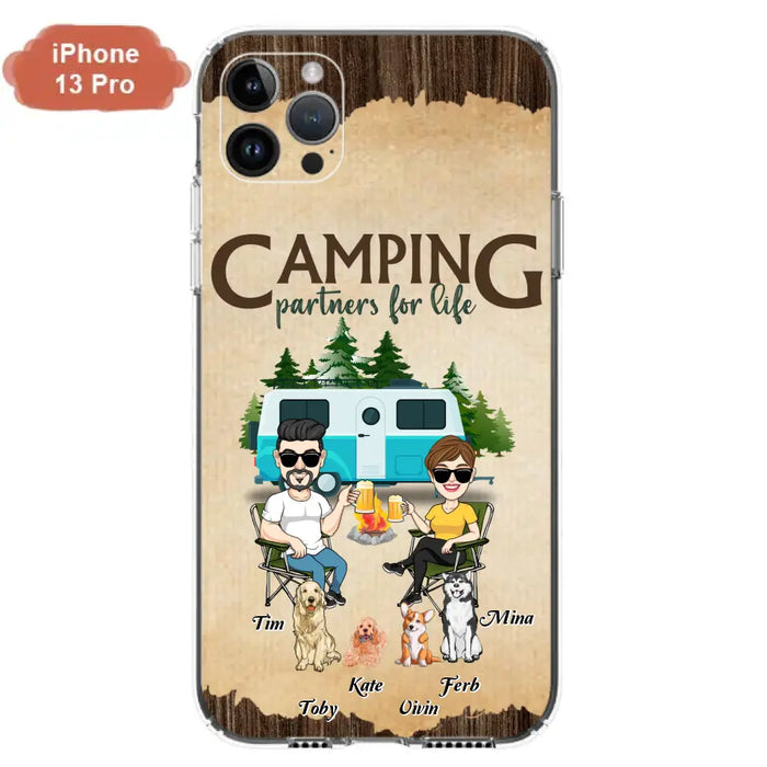 Custom Personalized Couple With Dogs Camping iPhone/ Samsung Case - Couple With Up to 4 Dogs - Gift For Couple/ Camping/ Dog Lover - Camping Partners For Life