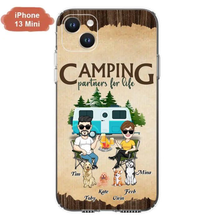 Custom Personalized Couple With Dogs Camping iPhone/ Samsung Case - Couple With Up to 4 Dogs - Gift For Couple/ Camping/ Dog Lover - Camping Partners For Life