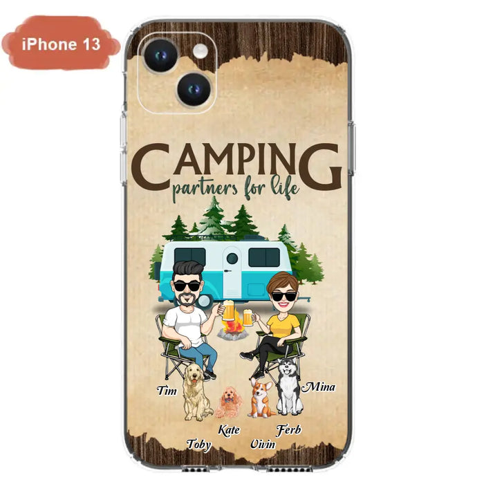 Custom Personalized Couple With Dogs Camping iPhone/ Samsung Case - Couple With Up to 4 Dogs - Gift For Couple/ Camping/ Dog Lover - Camping Partners For Life