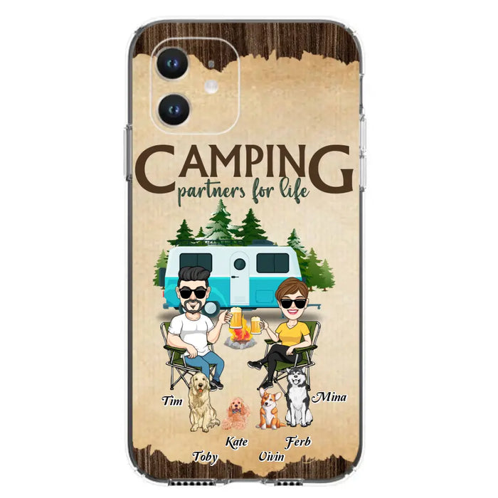 Custom Personalized Couple With Dogs Camping iPhone/ Samsung Case - Couple With Up to 4 Dogs - Gift For Couple/ Camping/ Dog Lover - Camping Partners For Life