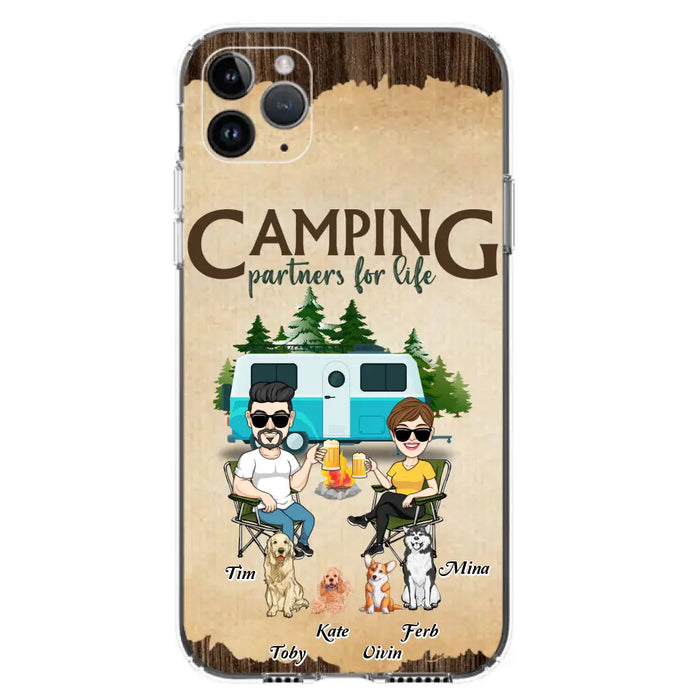 Custom Personalized Couple With Dogs Camping iPhone/ Samsung Case - Couple With Up to 4 Dogs - Gift For Couple/ Camping/ Dog Lover - Camping Partners For Life