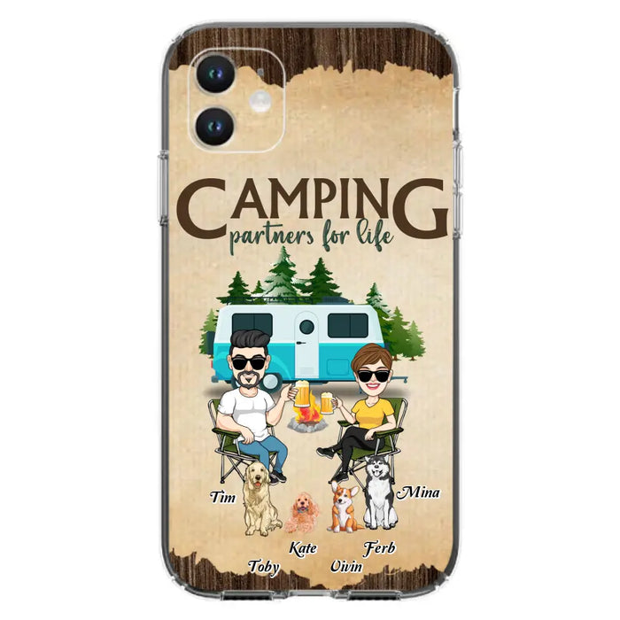 Custom Personalized Couple With Dogs Camping iPhone/ Samsung Case - Couple With Up to 4 Dogs - Gift For Couple/ Camping/ Dog Lover - Camping Partners For Life