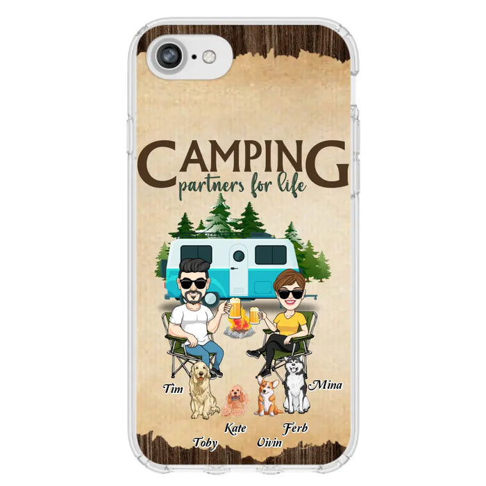 Custom Personalized Couple With Dogs Camping iPhone/ Samsung Case - Couple With Up to 4 Dogs - Gift For Couple/ Camping/ Dog Lover - Camping Partners For Life