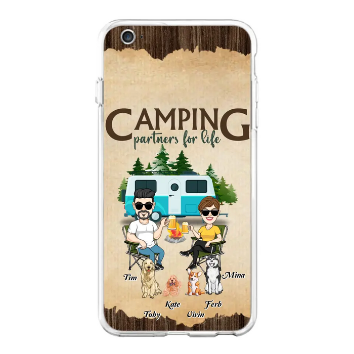 Custom Personalized Couple With Dogs Camping iPhone/ Samsung Case - Couple With Up to 4 Dogs - Gift For Couple/ Camping/ Dog Lover - Camping Partners For Life