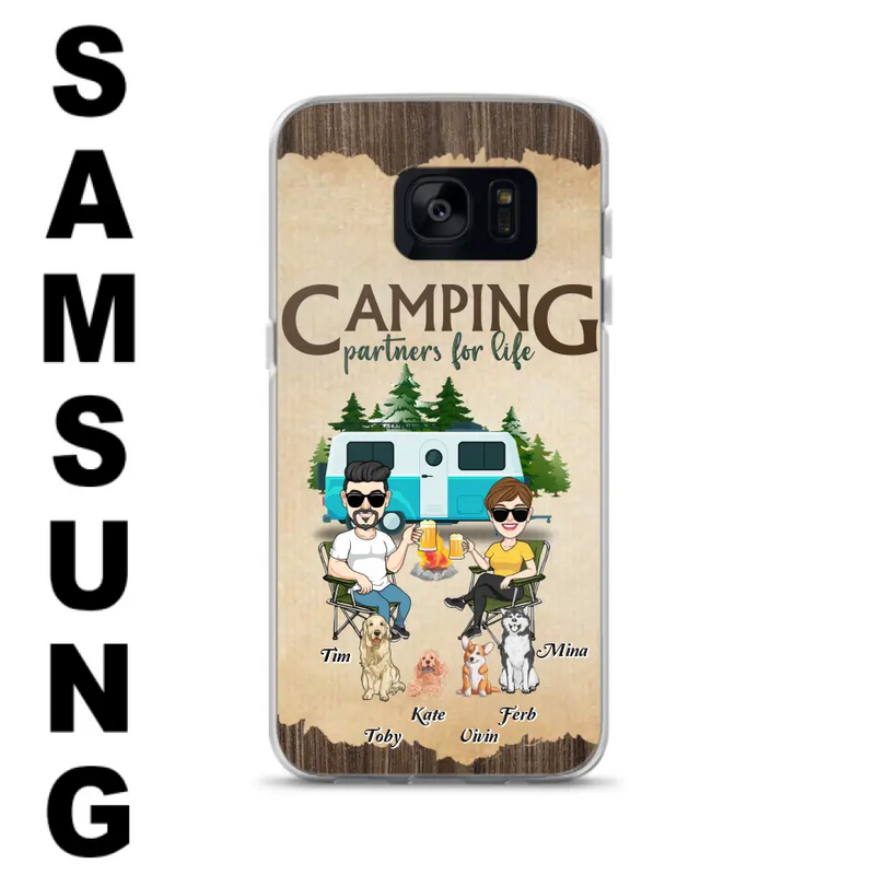 Custom Personalized Couple With Dogs Camping iPhone/ Samsung Case - Couple With Up to 4 Dogs - Gift For Couple/ Camping/ Dog Lover - Camping Partners For Life
