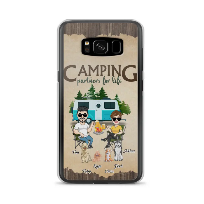 Custom Personalized Couple With Dogs Camping iPhone/ Samsung Case - Couple With Up to 4 Dogs - Gift For Couple/ Camping/ Dog Lover - Camping Partners For Life