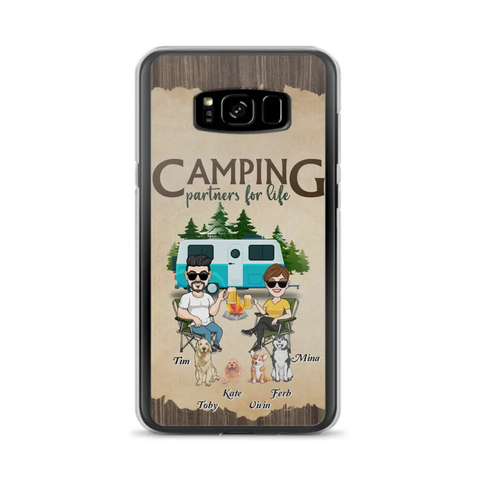 Custom Personalized Couple With Dogs Camping iPhone/ Samsung Case - Couple With Up to 4 Dogs - Gift For Couple/ Camping/ Dog Lover - Camping Partners For Life