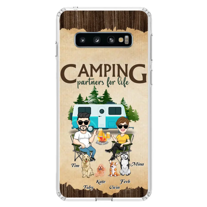 Custom Personalized Couple With Dogs Camping iPhone/ Samsung Case - Couple With Up to 4 Dogs - Gift For Couple/ Camping/ Dog Lover - Camping Partners For Life