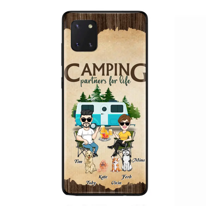 Custom Personalized Couple With Dogs Camping iPhone/ Samsung Case - Couple With Up to 4 Dogs - Gift For Couple/ Camping/ Dog Lover - Camping Partners For Life