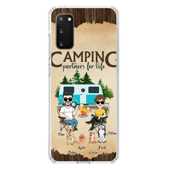 Custom Personalized Couple With Dogs Camping iPhone/ Samsung Case - Couple With Up to 4 Dogs - Gift For Couple/ Camping/ Dog Lover - Camping Partners For Life