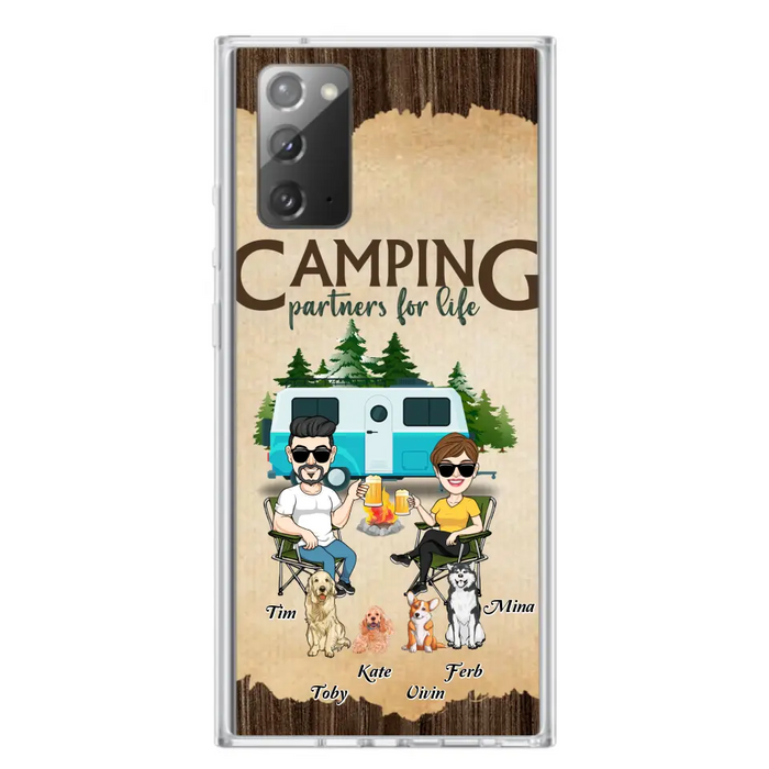 Custom Personalized Couple With Dogs Camping iPhone/ Samsung Case - Couple With Up to 4 Dogs - Gift For Couple/ Camping/ Dog Lover - Camping Partners For Life