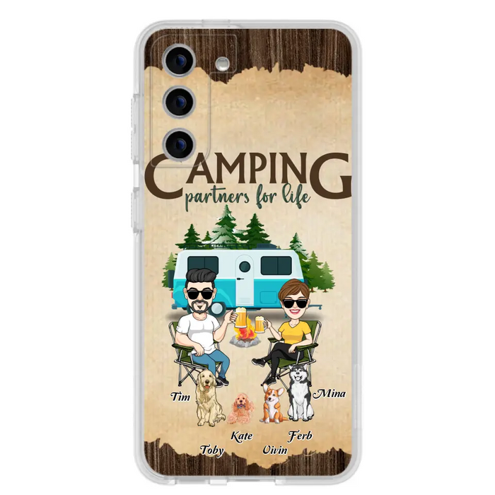 Custom Personalized Couple With Dogs Camping iPhone/ Samsung Case - Couple With Up to 4 Dogs - Gift For Couple/ Camping/ Dog Lover - Camping Partners For Life