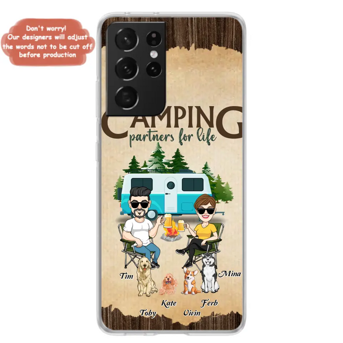 Custom Personalized Couple With Dogs Camping iPhone/ Samsung Case - Couple With Up to 4 Dogs - Gift For Couple/ Camping/ Dog Lover - Camping Partners For Life