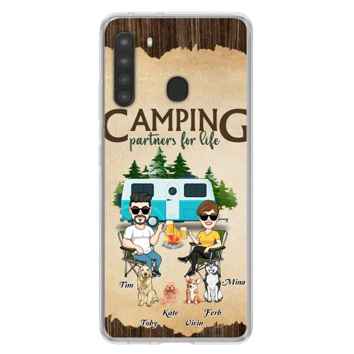 Custom Personalized Couple With Dogs Camping iPhone/ Samsung Case - Couple With Up to 4 Dogs - Gift For Couple/ Camping/ Dog Lover - Camping Partners For Life