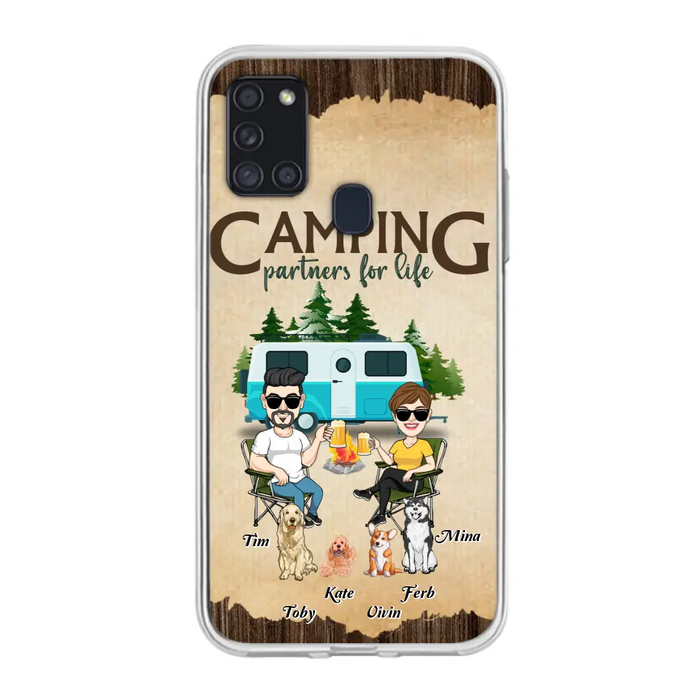 Custom Personalized Couple With Dogs Camping iPhone/ Samsung Case - Couple With Up to 4 Dogs - Gift For Couple/ Camping/ Dog Lover - Camping Partners For Life