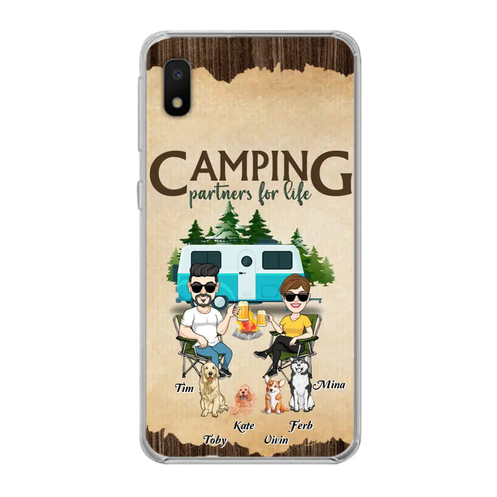 Custom Personalized Couple With Dogs Camping iPhone/ Samsung Case - Couple With Up to 4 Dogs - Gift For Couple/ Camping/ Dog Lover - Camping Partners For Life