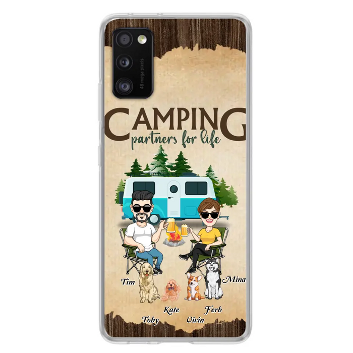 Custom Personalized Couple With Dogs Camping iPhone/ Samsung Case - Couple With Up to 4 Dogs - Gift For Couple/ Camping/ Dog Lover - Camping Partners For Life