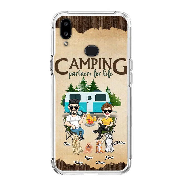 Custom Personalized Couple With Dogs Camping iPhone/ Samsung Case - Couple With Up to 4 Dogs - Gift For Couple/ Camping/ Dog Lover - Camping Partners For Life