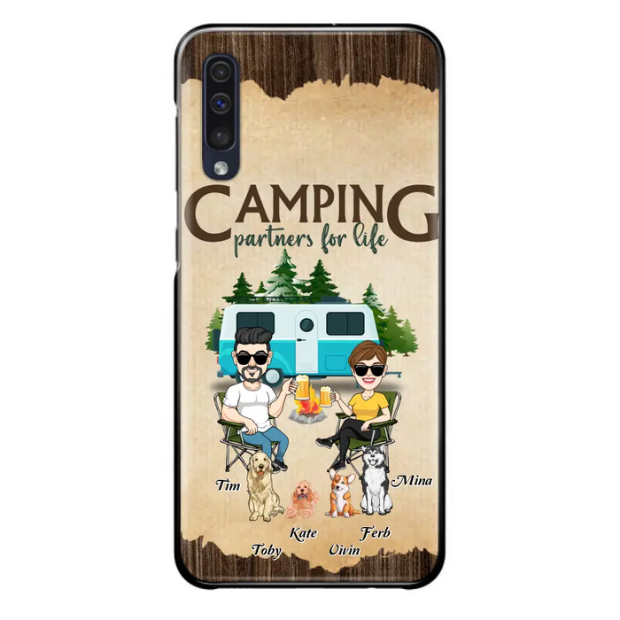 Custom Personalized Couple With Dogs Camping iPhone/ Samsung Case - Couple With Up to 4 Dogs - Gift For Couple/ Camping/ Dog Lover - Camping Partners For Life