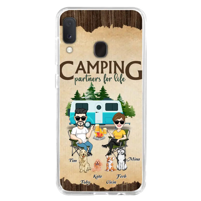 Custom Personalized Couple With Dogs Camping iPhone/ Samsung Case - Couple With Up to 4 Dogs - Gift For Couple/ Camping/ Dog Lover - Camping Partners For Life