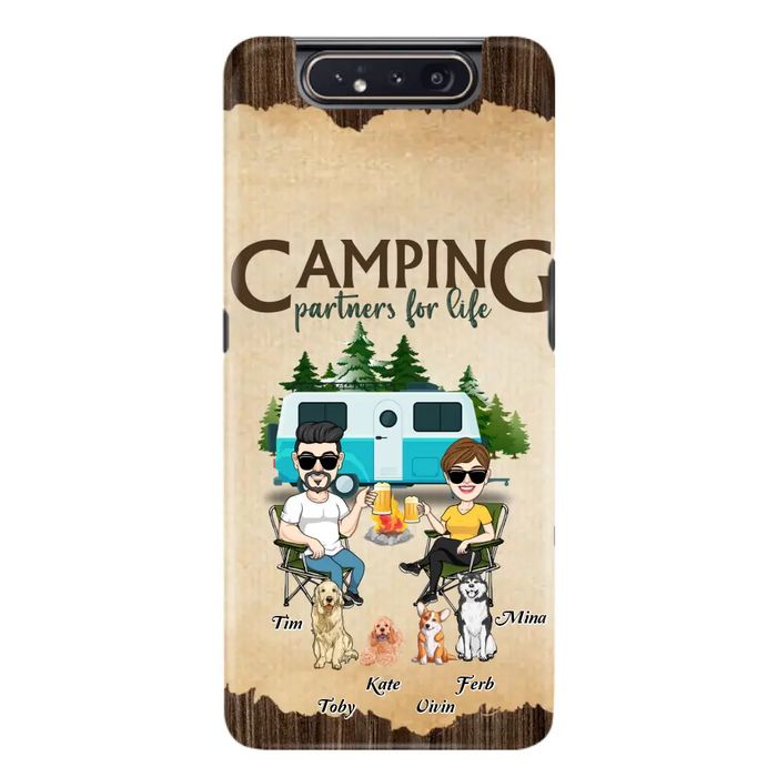 Custom Personalized Couple With Dogs Camping iPhone/ Samsung Case - Couple With Up to 4 Dogs - Gift For Couple/ Camping/ Dog Lover - Camping Partners For Life