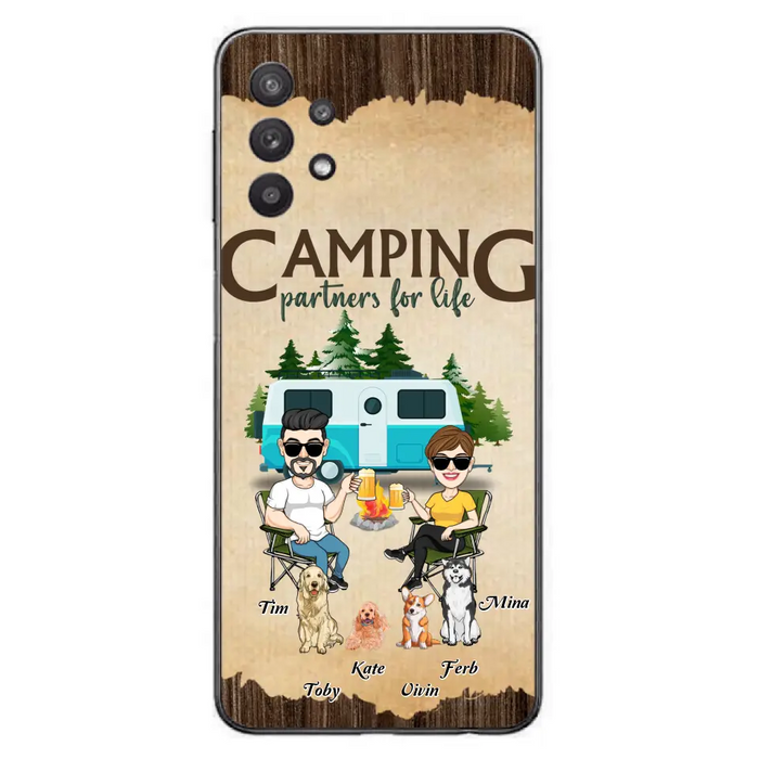 Custom Personalized Couple With Dogs Camping iPhone/ Samsung Case - Couple With Up to 4 Dogs - Gift For Couple/ Camping/ Dog Lover - Camping Partners For Life